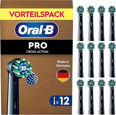 Oral-B Pro CrossAction Replacement Toothbrush Heads Black Pack of 12 | Original
