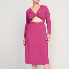 Old Navy Women’s Pink Fit & Flare Twist-Front Cutout Midi Dress Size 2X