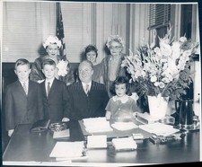 1960 Mayor John Collins Inaugural City Hall Family Desk Children Flowers Photo