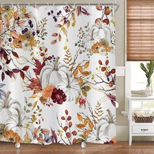 Autumn Pumpkin Shower Curtain, Fall Thanksgiving Harvest Floral Pumpkin Boho ...