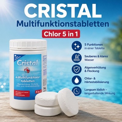 1,0 kg Multifunktionstabletten 5 in 1 - 200g CRISTAL Chlor Multitabs Pool