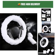 Cxtiy Steering Wheel Cover Set 3pc Faux Fur White 15in Car Truck Suv