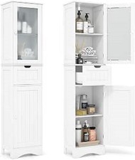 Freestanding Storage Cabinet, 170 cm Tall Slim Bathroom Cabinet with 2 Adjusta..