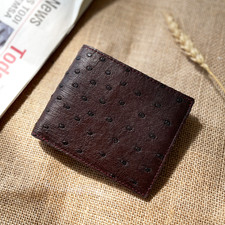 Brown Genuine Ostrich Skin Leather Bifold Wallet Handmade With 8 Card Slots