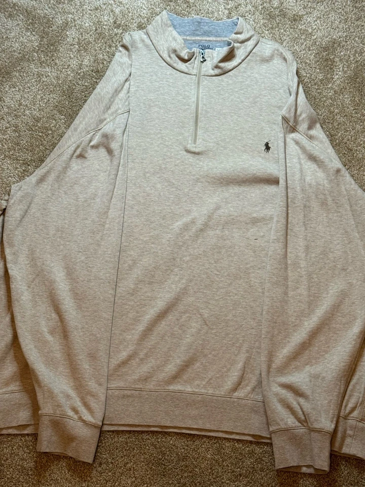 Polo Ralph Lauren Mens Sweater 4XB 1/4 Zip Pullover 4XL Big Cotton Oatmeal - Image 3 of 4