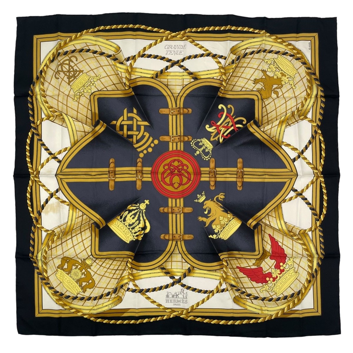 HERMES GRANDE TENUE スカーフ 90cm Hermes Carre 90 GRANDE TENUE Silk Scarf Black Multicolor Horse