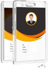 Easy Access ID Card Holder, 2 Pack Clear Acrylic, Vertical Badge Holder