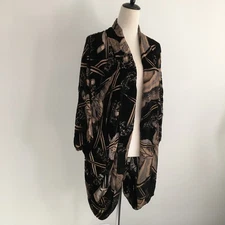 CITRON Woman sz 1X Black Brown Beige Velour Sheer Chiffon Silk Blend Open Jacket