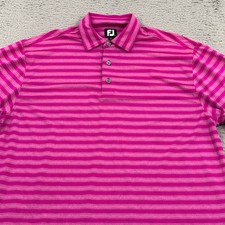 FJ Footjoy Polo Shirt Men's Large Pink Striped Short Sleeve Golf Casual