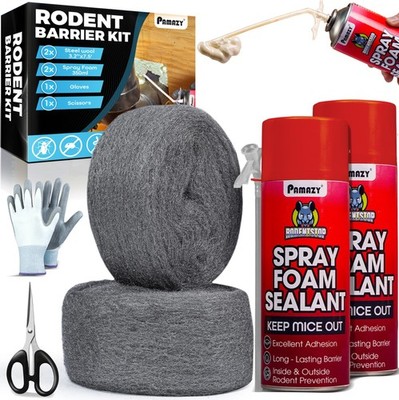 [Upgraded] Rodent Barrier Kit, 2Pcs Steel Wool Included PU Spray Foam... 