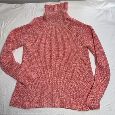 Croft Barrow Chunky Knit Women's Turtle Neck Sweater XL Salmon Pink White Y2K