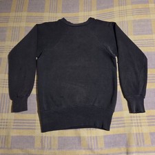 Vintage 60s Crewneck Sweatshirt Cotton Blank Dark Navy Blue Faded Raglan 70s