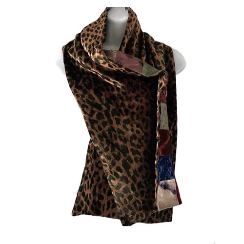 Henri Bendel x Zuzka Terciopelo Seda Bufanda Retazos Leopardo Estampado Animal De Colección RARO - Imagen 6 de 9