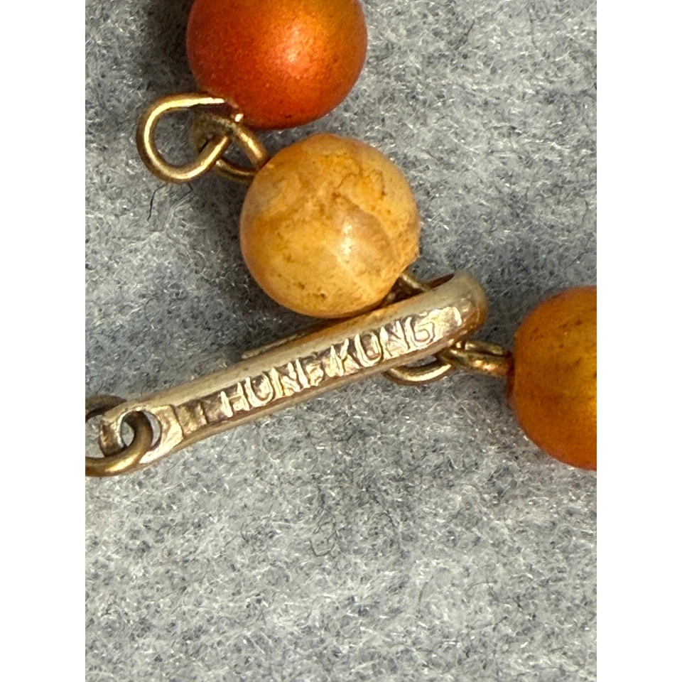 Juego de pendientes de clip de collar con cuentas naranja vintage de Hong Kong oro ámbar Foto 2 de 4