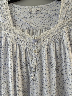 Eileen West Nightgown XL White Blue Floral Cotton Shortie Lace Lightweight