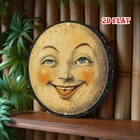 Vintage Tin Metal Sign Smiling Moon Aluminum Wall Art Round 8x8