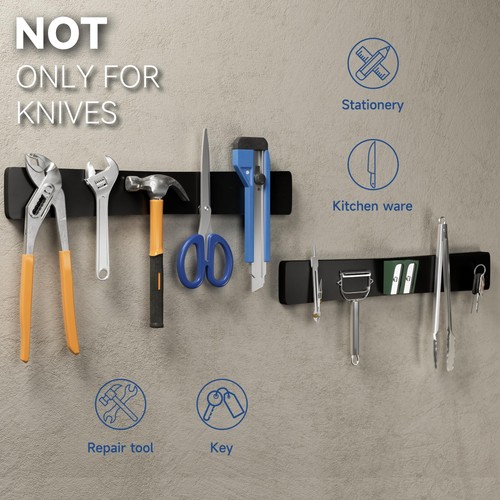 Magnetic Knife Holder for Wall, Acacia Wood Knife Magnetic Strip No Drill Kni... - Picture 5 of 7