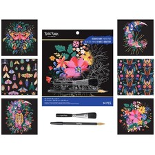 Scratch Art Paper Pad 12 Mystical Designs 8x8 Metallic Kit