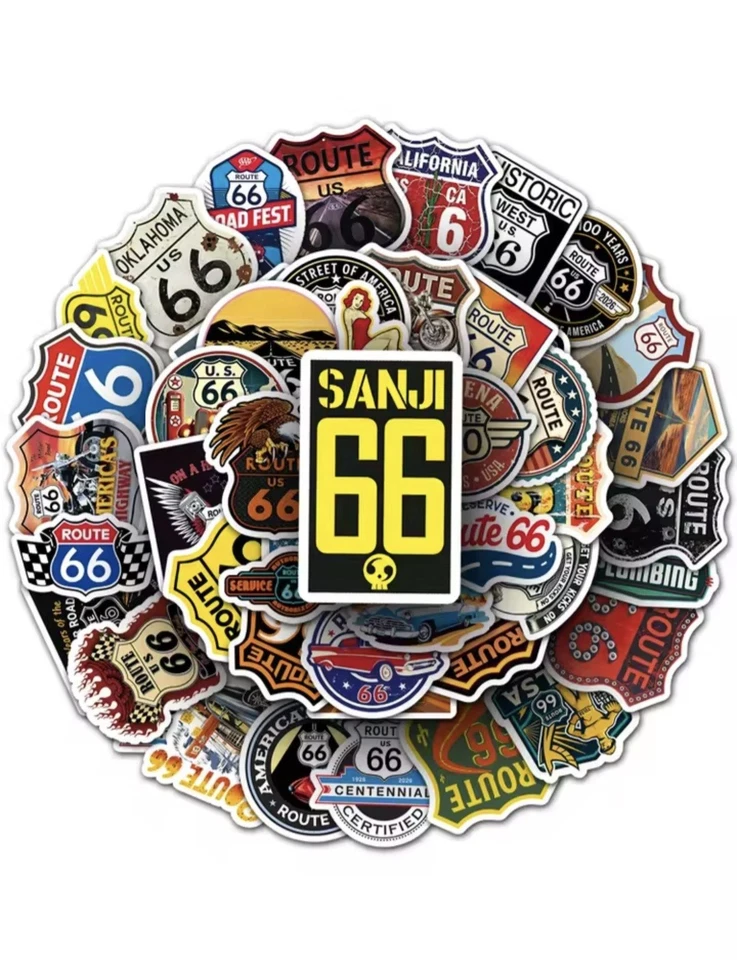 50x Route 66 Sticker Set Amerika Aufkleber Vereingte Staaten USA Stickerbomb DIY - Bild 1 von 4