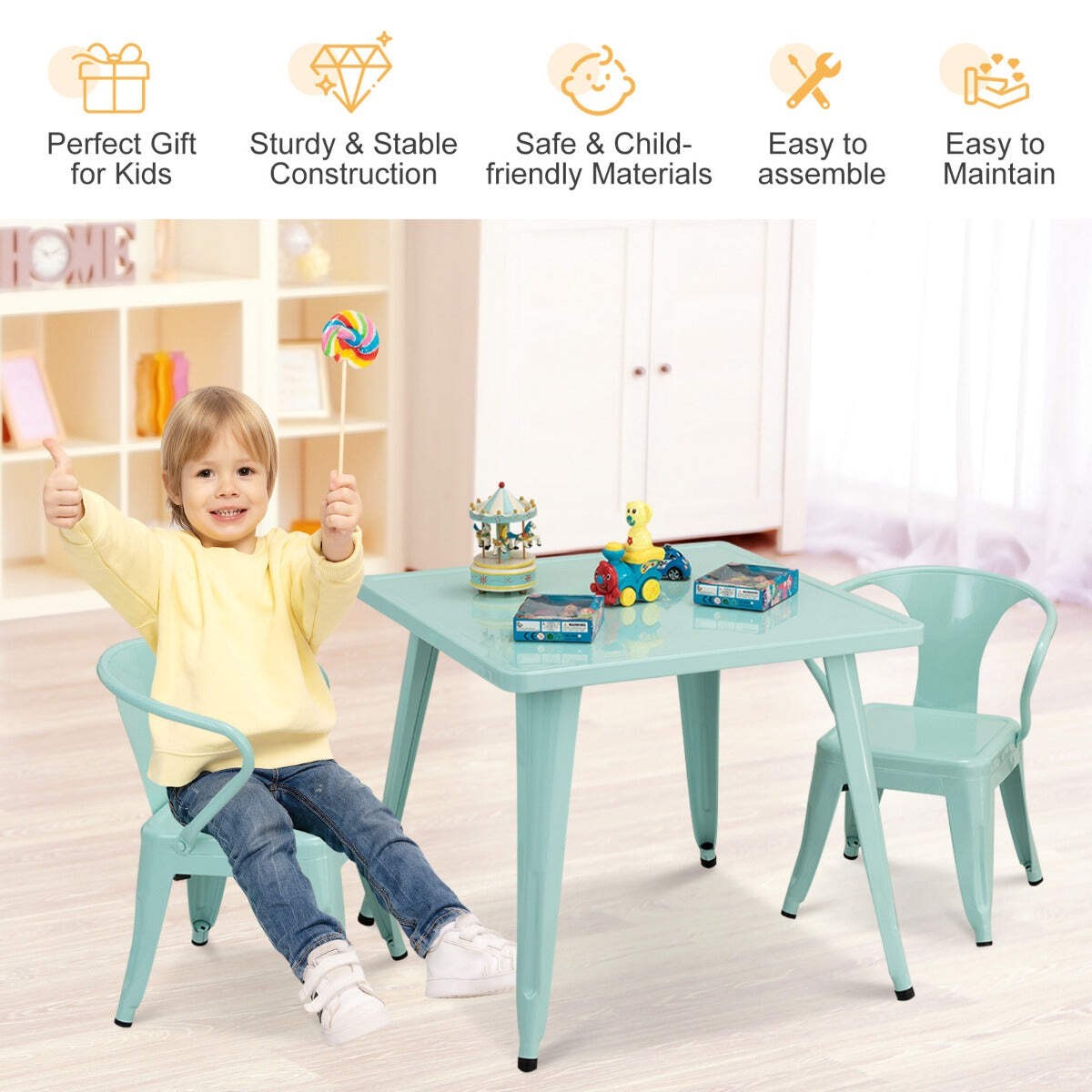 NNECW Kid’s Table and Chair Set with Adjustable Foot Pads