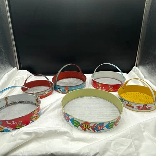 Lot Of 6 Ohio Art J Chein  Tin Toy Sand Sifter Litho Art