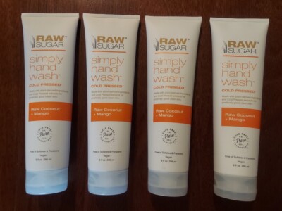 Raw Sugar Simply Hand Wash Cold Pressed Soap Raw Coconut & Mango 9 oz x 4 Tubes