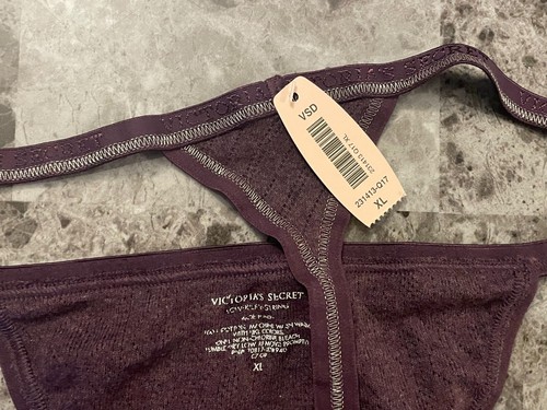 NWT VICTORIA'S SECRET XL PURPLE SILVER 100% COTTON VINTAGE RARE V STRING PANTIES - Picture 5 of 6