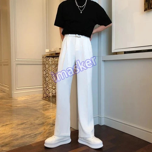 Men Baggy Trousers with Belt Wide Leg Elegant Clothes Man Suits Pants Clothing