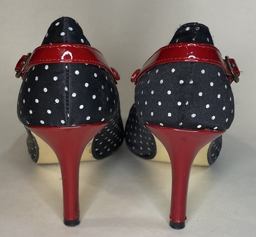 Steve Madden “LUVVY” WN Pumps SZ 6M Black W/ White Dots 3” Red Patent Heel - Picture 19 of 24