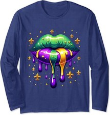 Mardi Gras Outfit Costume Men Women Mardi Gras Lips Long Sleeve T-Shirt