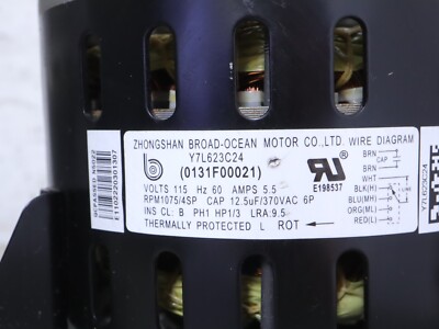 Zhongshan Broad-Ocean Y7L623C24 Blower Motor 0131F00021 1/3HP 115V