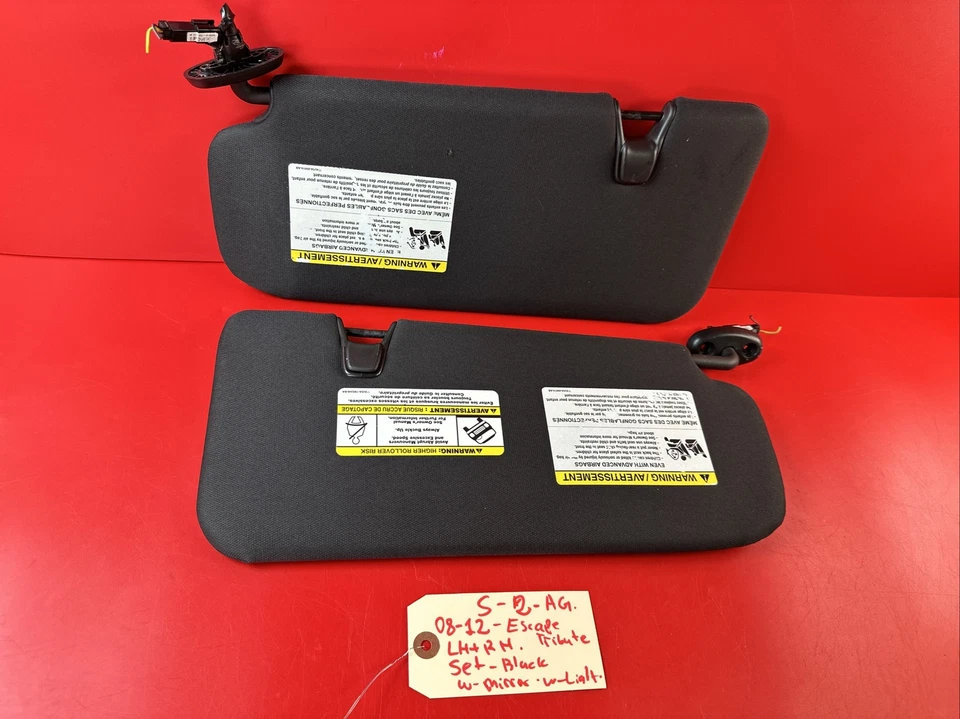 08-12 Ford Escape Mazda Tribute Mercury Mariner Sunvisor Sun Visor Set Black - Image 2 of 4