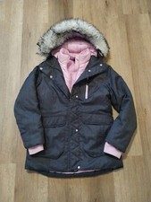 ZeroXposur Girls Youth size 14 Gray/Pink Winter Ski Coat Faux Fur Hood Trim