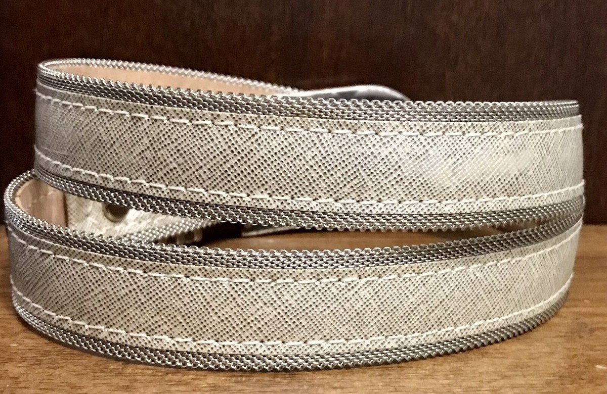 B.B. SIMON Silver Mesh/Leather Belt Women display picture 1
