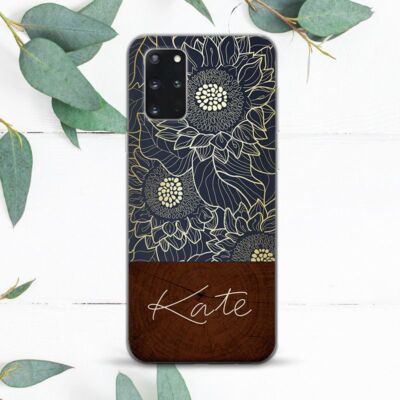 Custom Name Golden Sunflower Silicone case wood print Case For Samsung Note s24