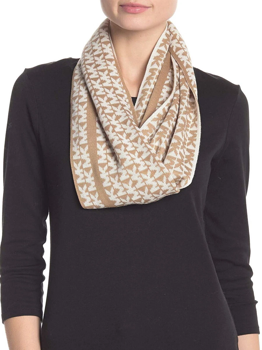 MICHAEL KORS Women s Infinity Scarf Camel Cream MK Logo Monogram
