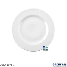 PIATTO SATURNIA PIANO CM 26X2 H IN PORCELLANA BIANCA LINEA ISCHIA
