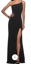 LA FEMME 28176 Size 0 Dress Black Jersey One Shoulder High Slit w Train NWT