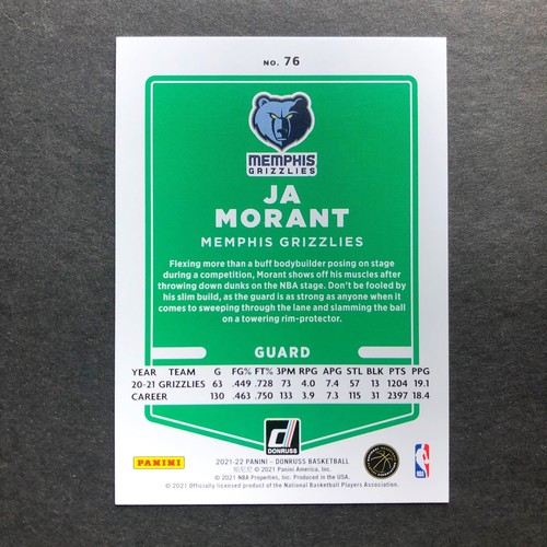 Ja Morant 2021-22 Panini Donruss roter Laser Holo/99, #76 Memphis Grizzlies - Bild 2 von 2