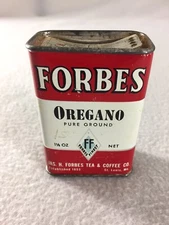 Vintage Forbes Ground Oregano Cardboard and Metal Spice Tin 1 1/2 oz