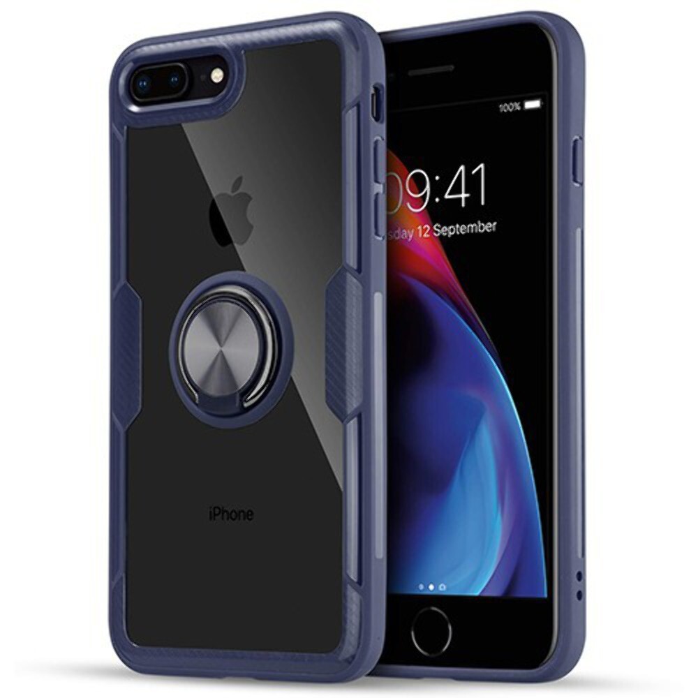 for iPhone 7/8 Plus 360° Rotating Magnetic Clear Ring Case Cover BLUE