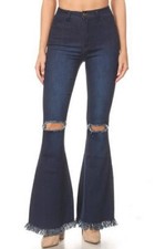 Women's High Waist Flared Bell Bottom Dark Blue Wash Bell Bottom High Rise Jeans