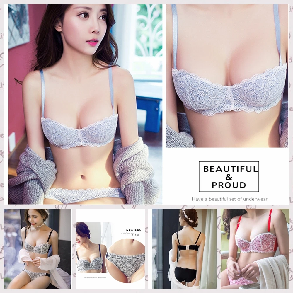 Women s Push Up Bra Set Sexy s Half Cup Bras Lace Floral Brief Set Underwear Set