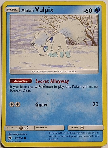 Juego de Cartas Coleccionables Pokémon Alolan Vulpix Trueno Perdido 53/214 Regular Común LP - Imagen 1 de 4