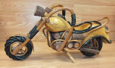 Vintage Style Wicker / Wood Multi Tone Handmade Motorcycle Chopper Display 