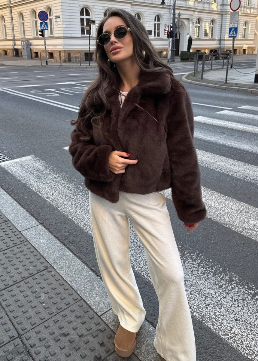 【ZARA】S : ●#フェイクファー ジャケット● 5320/872 ZARA NEW WOMAN SHORT FAUX FUR JACKET TOBACCO BROWN XS-XXL