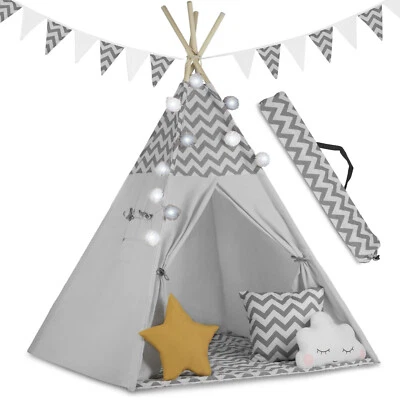 RICOKIDS Tipi Zelt Spielzelt Baumwolle Kinderzelt mit Kissen Matte Lichterkette Nukido