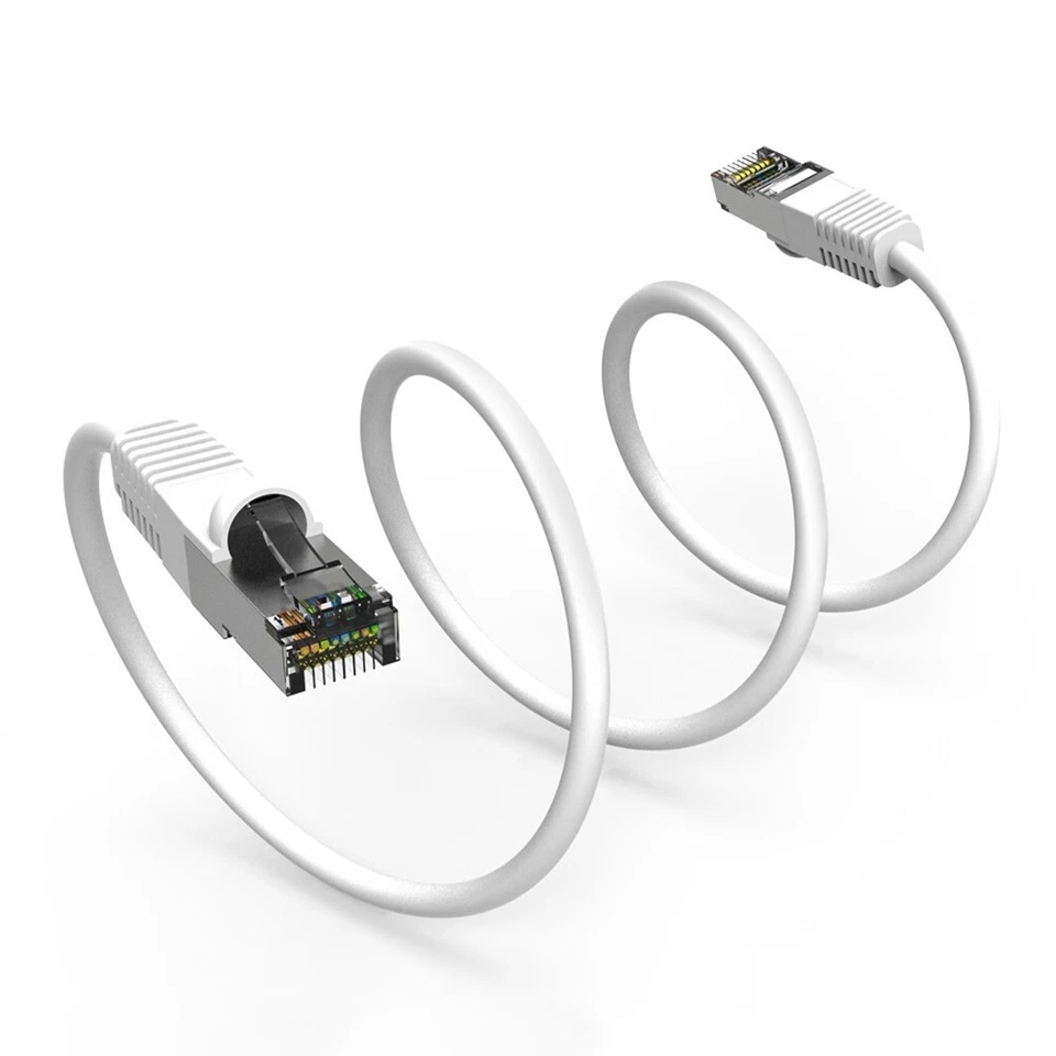 2FT Cat7 RJ45 Network LAN Ethernet SSTP Patch Cable Shielded Copper 600MHz White - Image 2 of 4