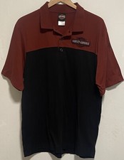HARLEY DAVIDSON Black Burgundy 3 Button Cotton Polo Shirt SZ L Nice !