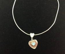 SU Italy Sterling Silver Chain Necklace  Double Heart Crystal Rhinestone Pendan